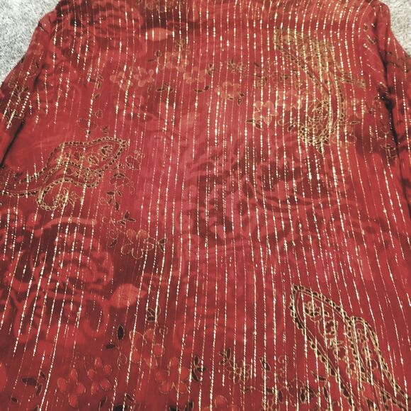 Drapers Damons Top PL Petite Silk Sheer Red Paisley Metallic Striped Whimsigoth - Picture 6 of 11